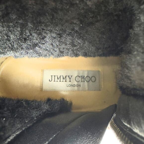 Jimmy Choo Patent Leather Shearling Platform Moto Biker‎ Lug Sole Boots Heels 38 - Picture 7 of 9